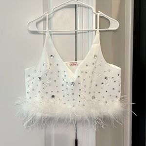 White Cropped Rhinestone Top